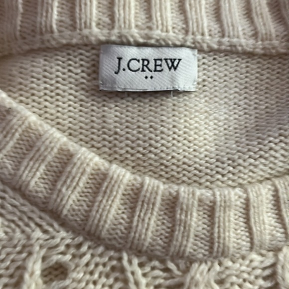 J Crew Lambs Wool Blend Cream Cable Knit Sweater Women’s Large - Picture 5 of 8